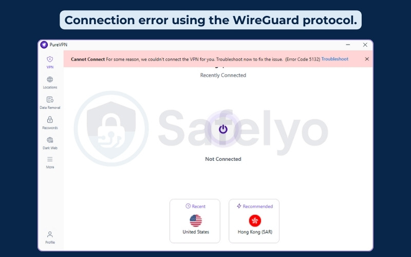 Connection error using the Wireguard protocol