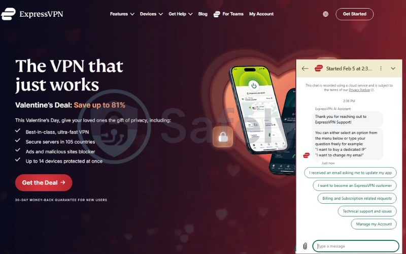 Contact to ExpressVPN 24/7