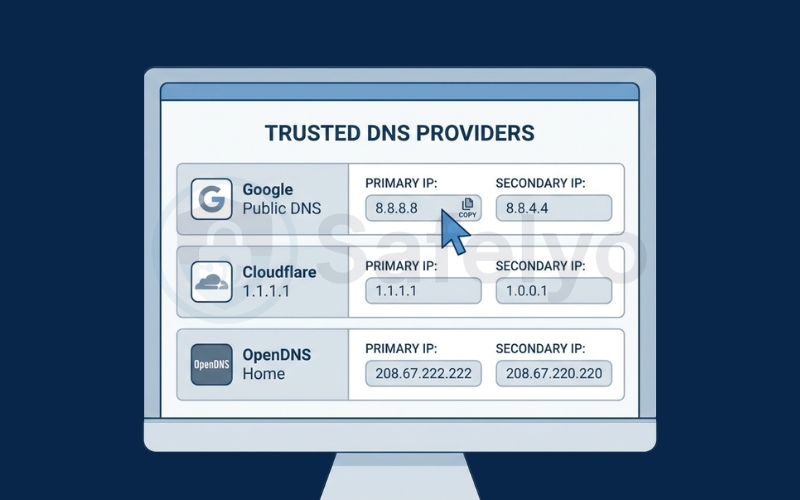 Copy the primary and secondary DNS addresses