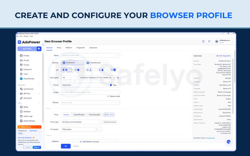 Create and configure your browser profile