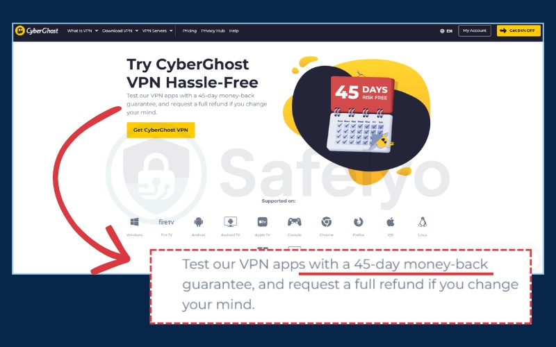CyberGhost 45-day money-back guarantee