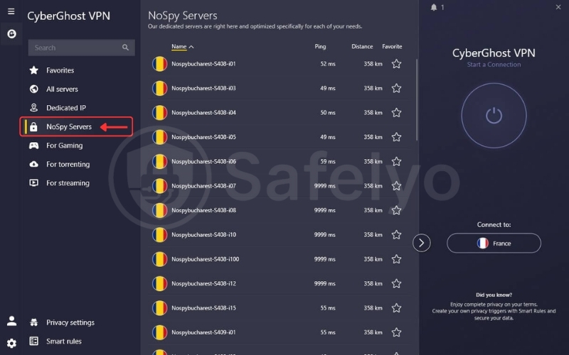 CyberGhost NoSpy Servers