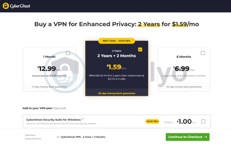 CyberGhost pricing in a 2-year plan