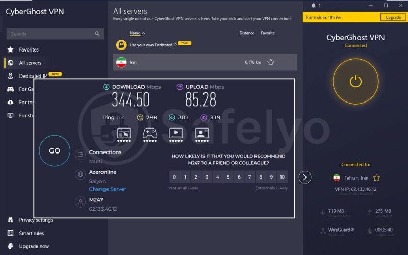CyberGhost speed test in Tehran server