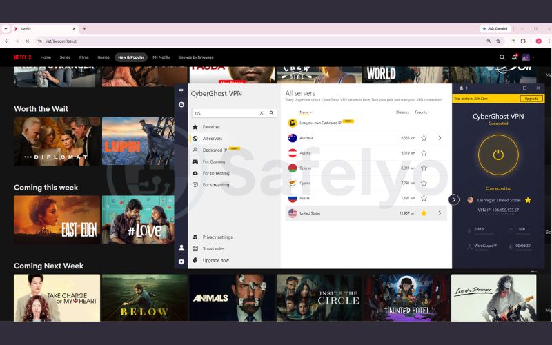 CyberGhost standard server failing to unblock Netflix US