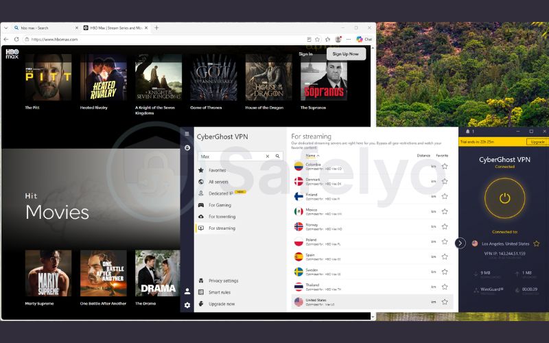 CyberGhost VPN successfully bypassing geo-restrictions on HBO Max
