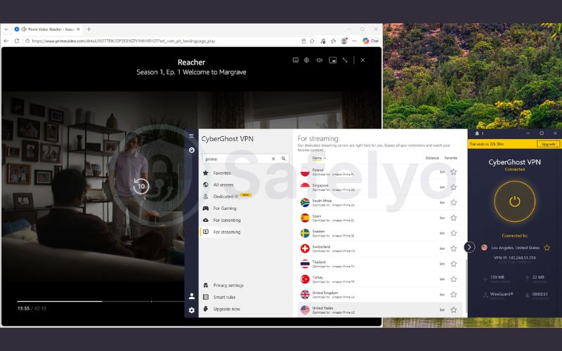 CyberGhost VPN successfully unblocking and streaming Prime Video