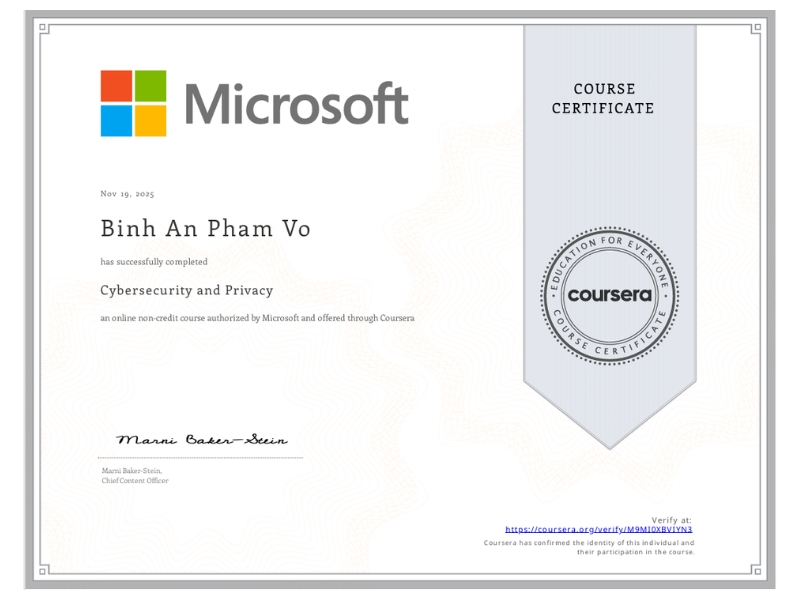Cybersecurity and Privacy - Microsoft (Coursera)