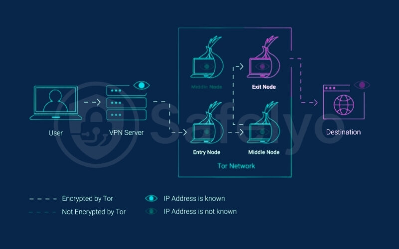 Data travels through the Tor network