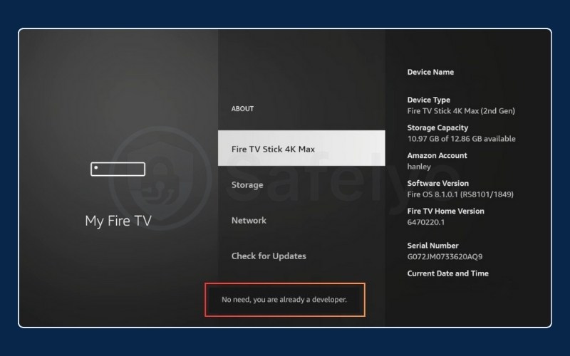 Pressing Select 7 times to enable Developer Options