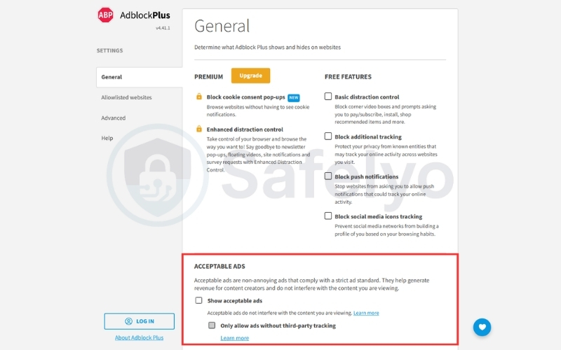 Disable conflicting extensions and acceptable ads settings