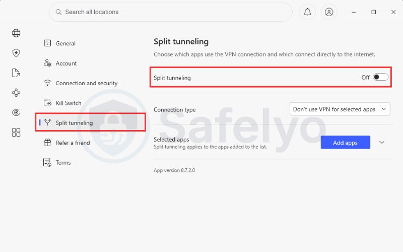Disable custom DNS and Split tunneling
