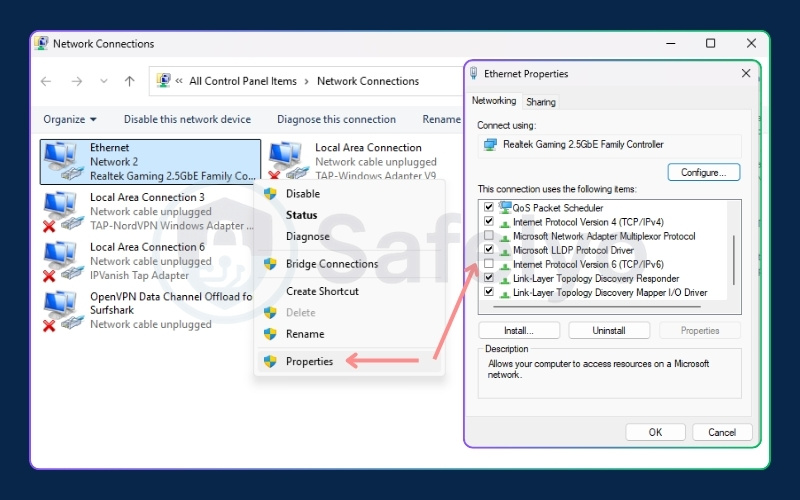 Disable IPv6 on your network settings - Windows