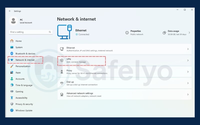 Navigate to Network & Internet > VPN How to turn off vpn on computer