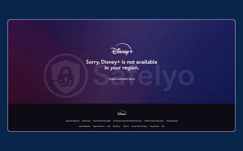 Restricted region message for Disney+ access