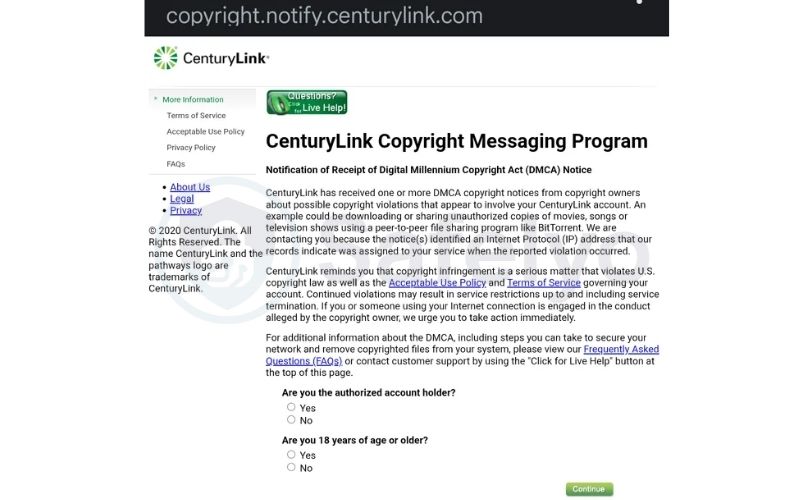 DMCA captive portal