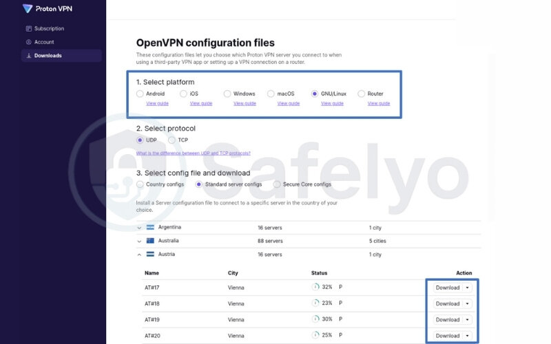Download the ProtonVPN configuration files