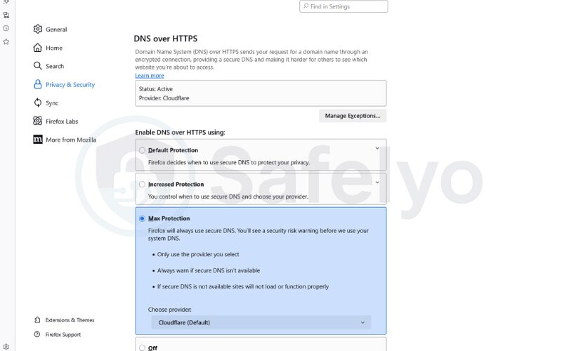 Enable 'dns over https' (DoH)