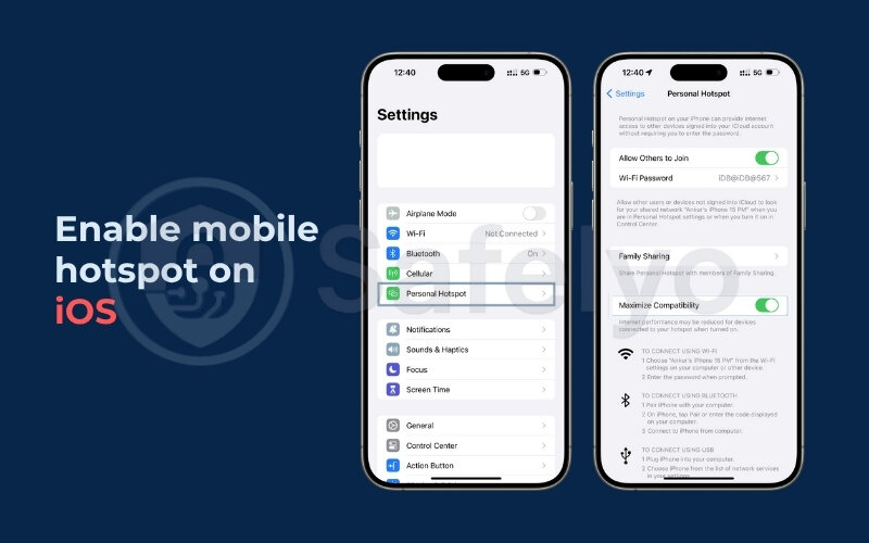 Enable mobile hospot on iOS