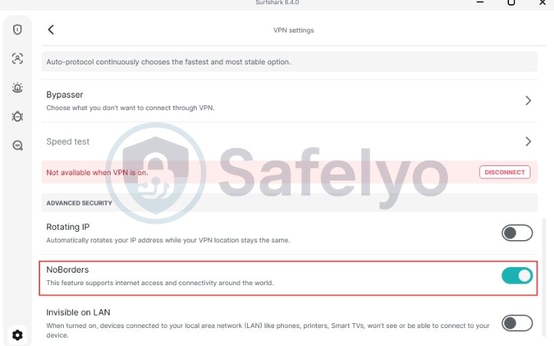 Enable NoBorders mode in Surfshark