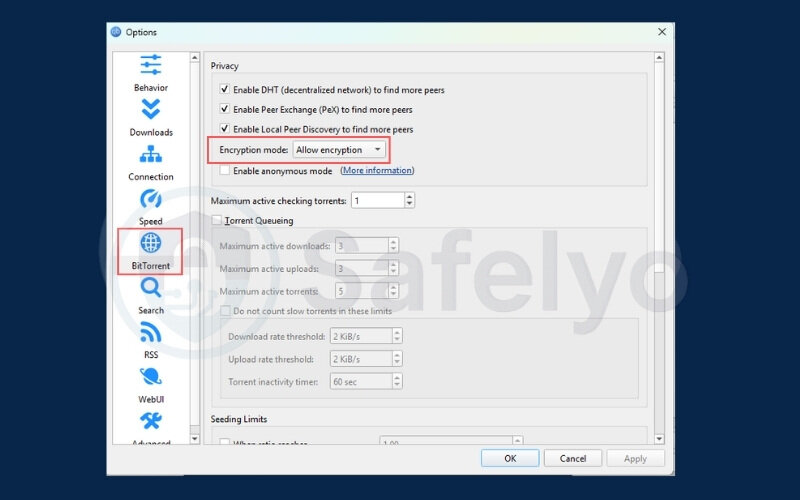 How to use a vpn with qbittorrent - Enable protocol encryption