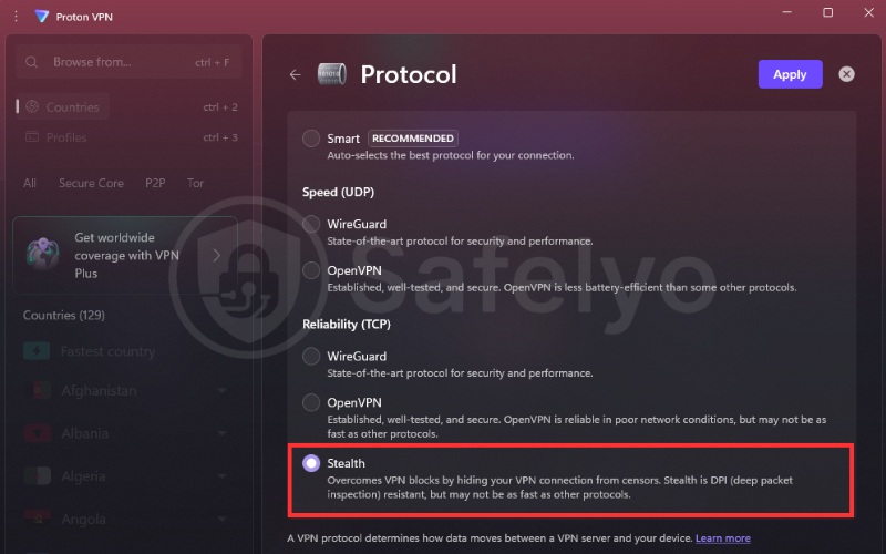Enable Stealth protocol