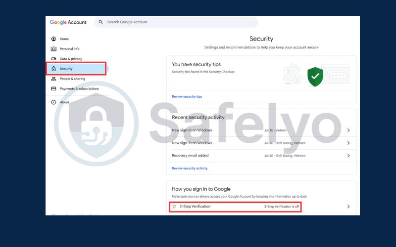 Enable two factor authentication in Gmail on PC 3