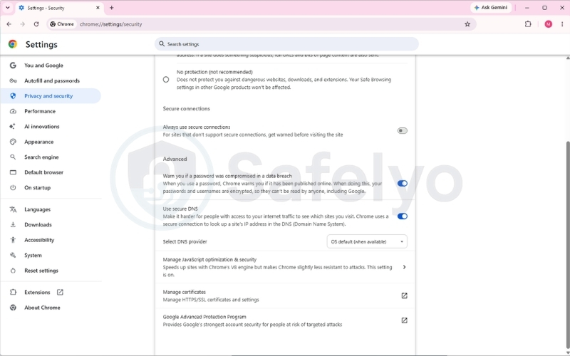 Enabling secure DNS in Chrome browser