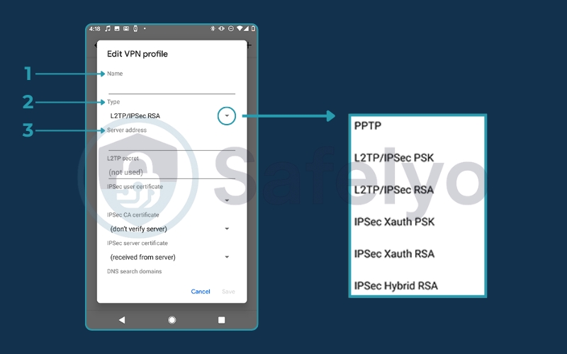 Enter the required details of the VPN
