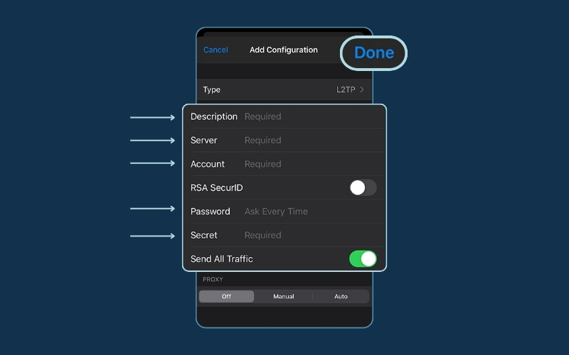 Enter the required information and tap Done to finish