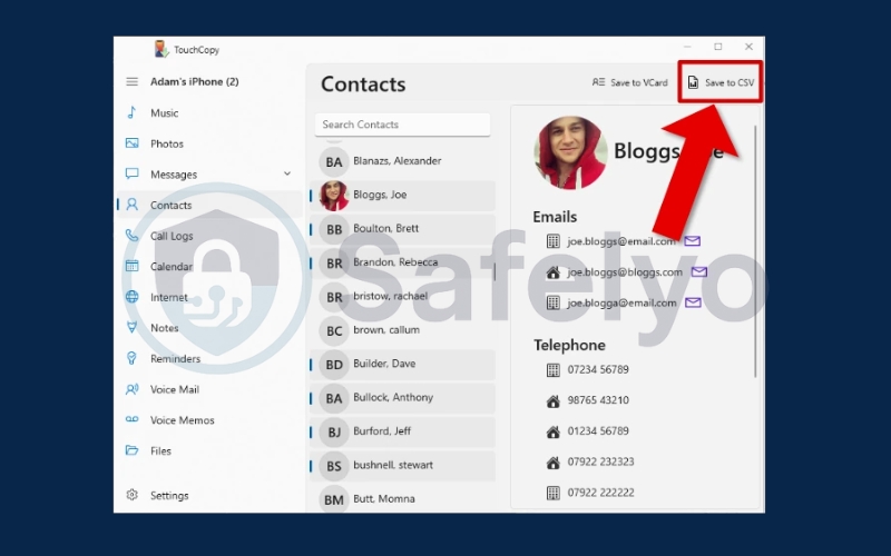Export to CSV or vCard with TouchCopy 1