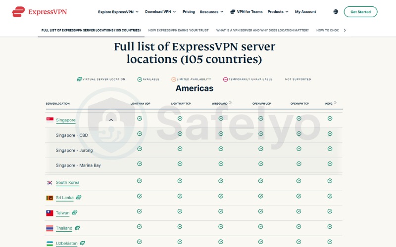 ExpressVPN landing page for VPN servers