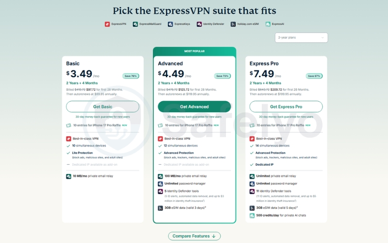 ExpressVPN - Pricing page