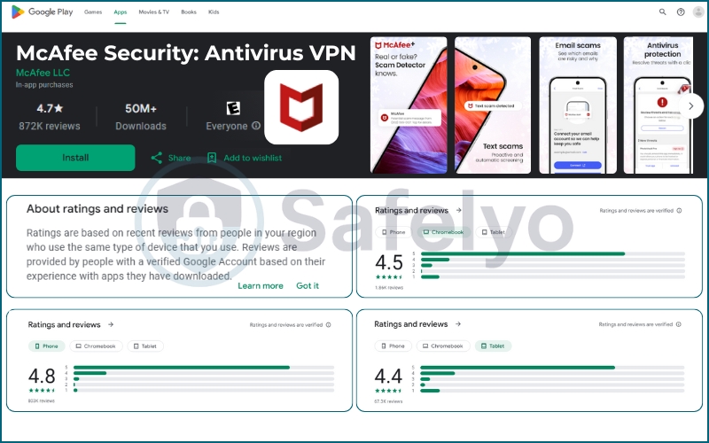 What users say about McAfee VPN on Google Play