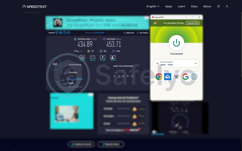 ExpressVPN speed test for the Japan server