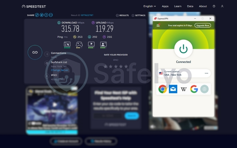 ExpressVPN speed test for the US server