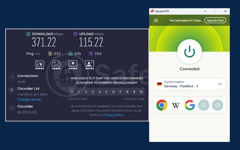 ExpressVPN speed test in Frankfurt server