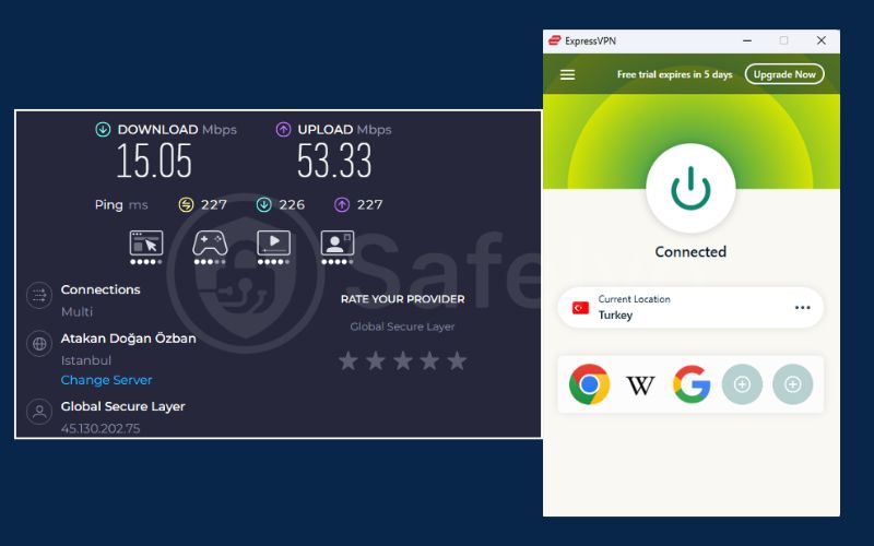 ExpressVPN speed test in Istanbul server