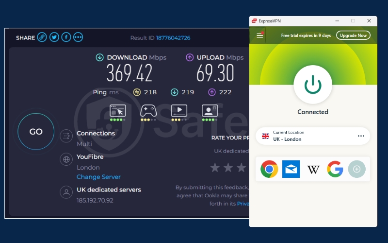 ExpressVPN speed test in the UK server