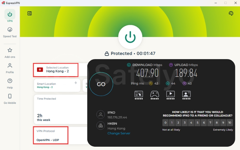 ExpressVPN speed test using OpenVPN on a nearby server