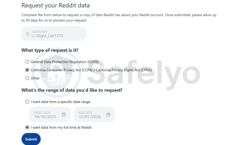 Fill request data form