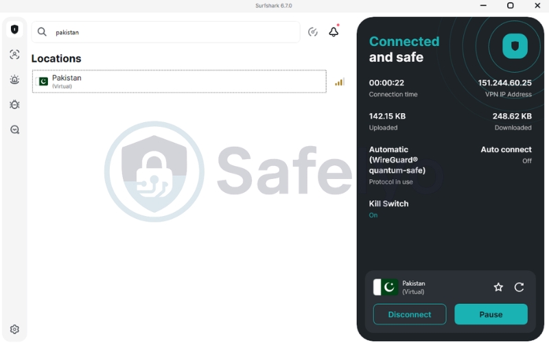 Find Pakistan country and connect