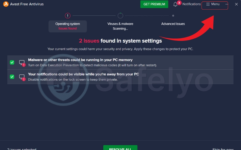 Find the Menu button in the top-right corner