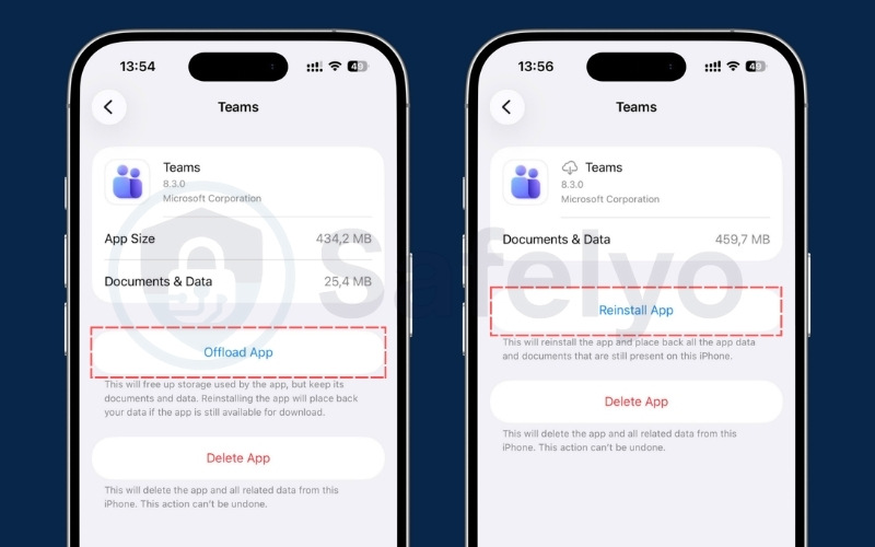 Tap Offload App to clear the temporary data, then tap Reinstall App