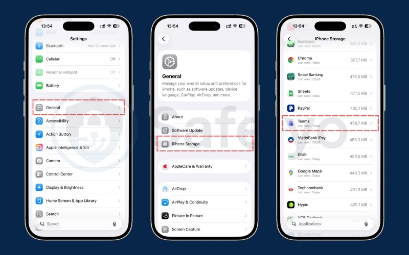 Go to Settings > General > iPhone Storage > Teams