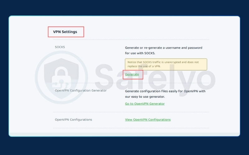 Generate a specific SOCKS5 username and password