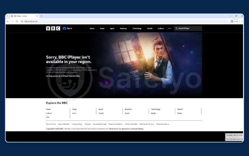 Geo-blocking notification displayed when accessing BBC iPlayer