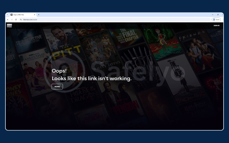 Geo-blocking notification displayed when accessing HBO Max