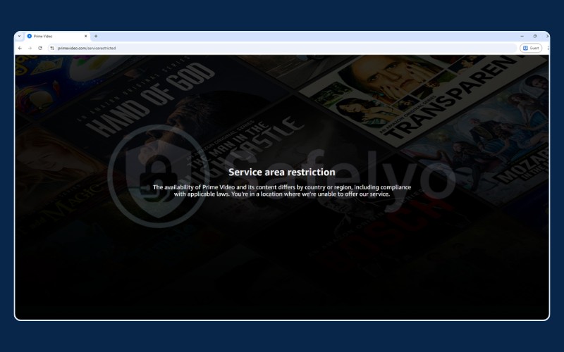 Geo-blocking notification displayed when accessing Prime Video