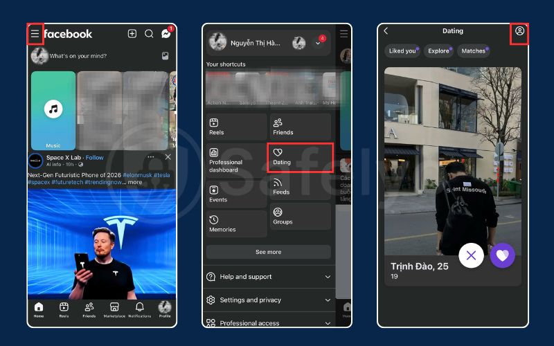Go to Dating section and tap on your profile icon